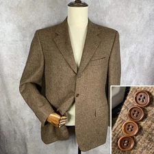 Canali Blazer Jacket Men 40R Brown Glen Check Windoapane Wool Sport Coat