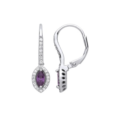 Silber Jewelco London lila Marquise CZ Katzenaugen Tropfen Ohrringe