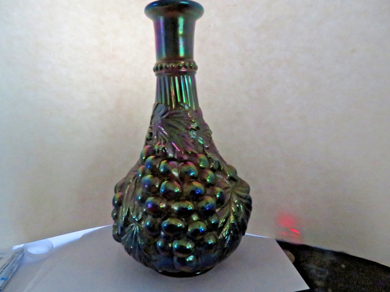 Vintage Electric Purple & Blue Imperial Carnival Glass Grape Wine Carafe Bottle