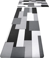 White Grey Black Kitchen Rugs and Mats Set of 2 Modern Abstract Art Cushioned an