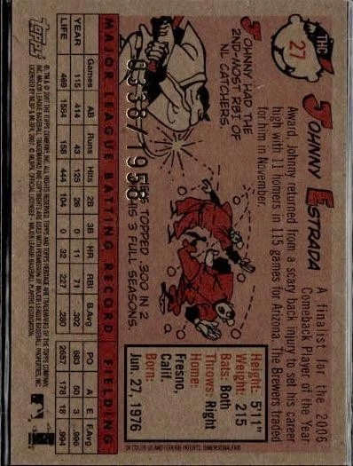 2007 Topps Heritage #THC27 Johnny Estrada Chrome #/1958 - Image 2 of 2
