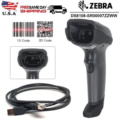 Zebra DS8108-SR00007ZZWW Handheld 1D 2D Barcode Scanner Reader W/ USB Cable US