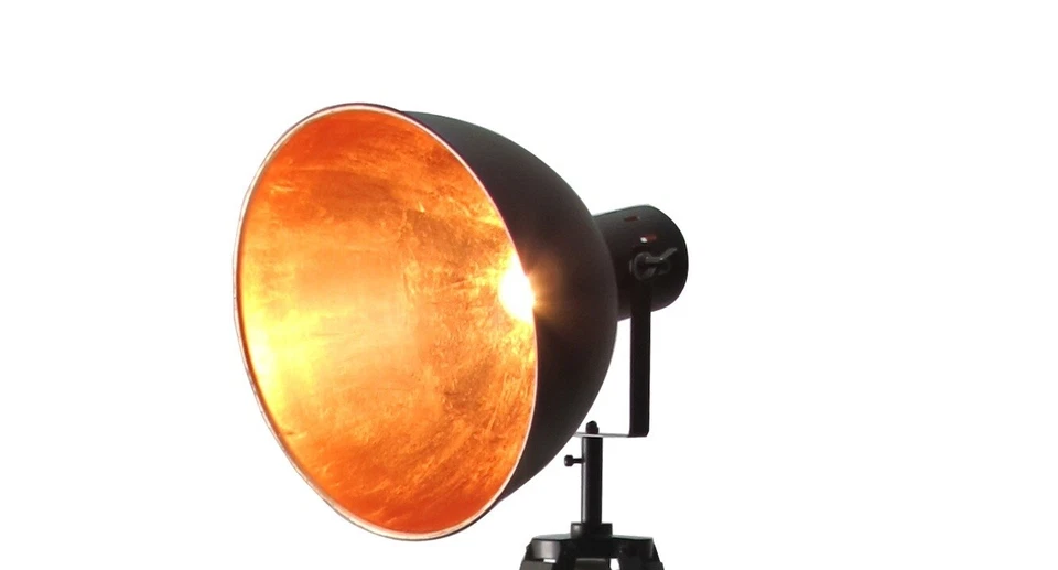 Stativ Retro Stehleuchte Dreibein Studiolampe Spot Schwarz/Gold 95-143cm 605455 - Bild 3 von 4