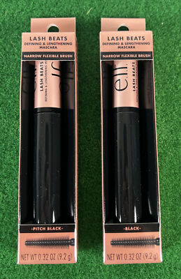 2X e.l.f. Lash Beats Defining &Lengthening Mascara 2 Full Size Tubes Pitch Black