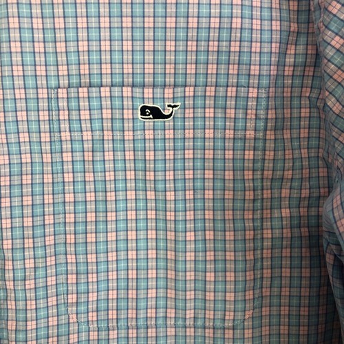 Vineyard Vines Tucker Shirt M Button Up Long Sleeve Plaid Pink Logo Whale Mens - Picture 6 of 9