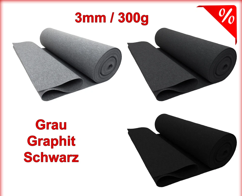 MAXGESCHÄFT Filz SOFT Filzstoff 50x150cm Stark 3,0mm/300g Grau Graphit Schwarz