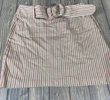 Vtg 90's Rag Juniors Beige Red White Stripe Skirt With Belt Size 10