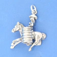 Barrel Racer Female Horse Racing Rodeo Cowgirl 925 Sterling Silver Charm Cowboy