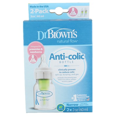 4 Pack Dr. Brown's Natural Flow Anti-Colic Baby Bottle, 2 oz, 2 Ct