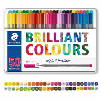 Staedtler Triplus Fineliner 0.3mm Brilliant Colours Ink Pen Metal Tin 50 Colors