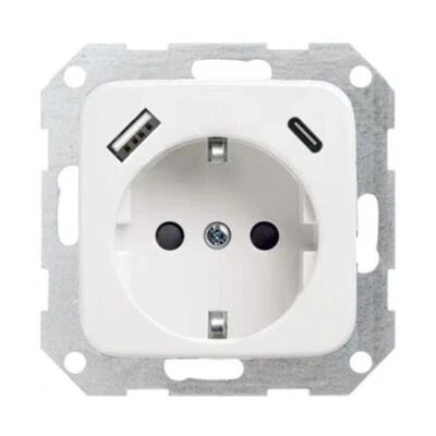 IMABO 230 V Steckdose mit USB-A & USB-C, passend für Busch-Jaeger Reflex SI, Alpinweiß