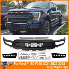 Gray Front Bumper Raptor Style With LED Light For Ford F150 F-150 2021 2022 2023
