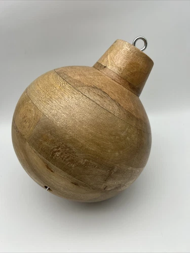 Jumbo 10” Wooden Jingle Bell Hanging Ornament Christmas Decoration Large Wood