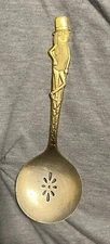 Vintage 1940s Planters Peanuts Peanut Metal Slotted Spoon Gold Tone
