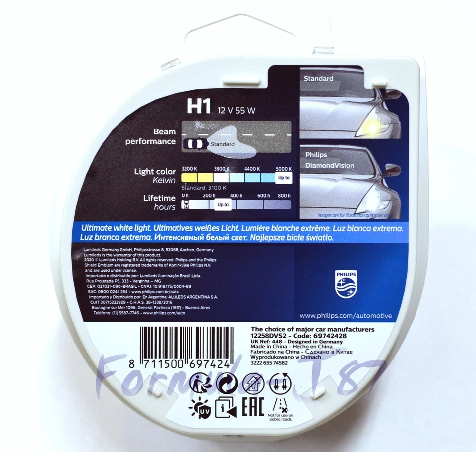 Philips Diamante Blanco 5000K H1 55W Dos Bombillas Cabezal Luz Viga Baja Reemplazar Lámpara Foto 4 de 4