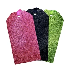 { Set of 24 }  Glitter Luxe Gift Tags with Satin Ribbon - Green, Black, Pink