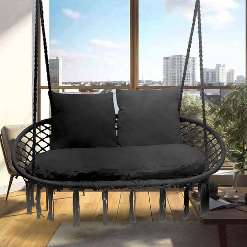 Double Swing Chair w/3 Cushions Adult Large Hammock Boho Chair,700 lbs Capacity - Picture 28 of 28