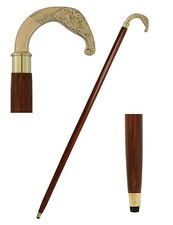 Vintage Designer Victorian Cane Brass Handle Antique Solid Wooden Walking Stick