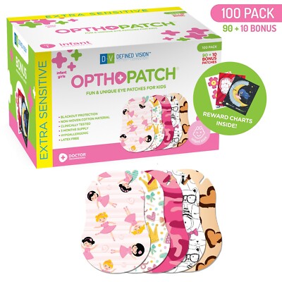 Infants Extra Sensitive Adhesive Eye Patch Girls 100 Pack Series I OPTHOPATCH 