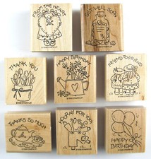 Stampin Up Wood Mounted Stamps Lot Of 8 Thank You Birthday Friendship Get Well