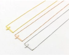Sideways Cross 16-18" Necklace Silver Gold Stainless Steel Pendant Gift PE11