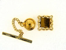 Vintage Gold Tone Brown Tigers Eye Tie Tack