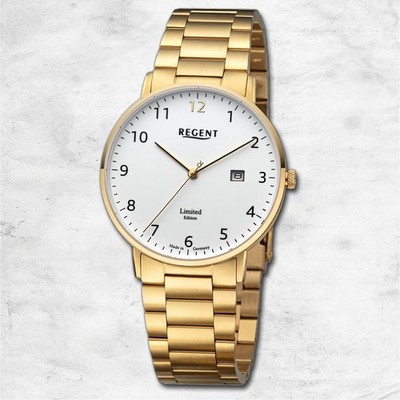Regent Metall Herren Uhr Armbanduhr Quarz gold Metallarmband URGM2301