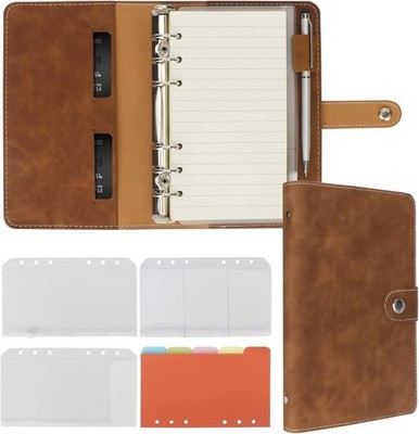 FYY A6 Ringbuch - 6 Ringe PU Leder Loose Leaf A6 Ringbinder mit 100GSM