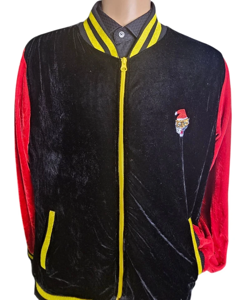 Chándal Holiday Time Feo Navidad Lentejuelas Tigre Negro Terciopelo Para Hombre L  Foto 3 de 4