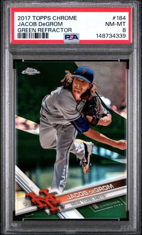 JACOB DeGROM 2017 Topps chrome Green refractor #184 PSA 8