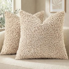 Pack of 2 Throw Pillow Covers 18x18 Inch, Faux 18" x 18" Pack of 2 Oatmeal