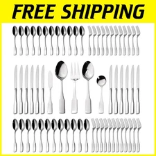 Kate 65-Piece Silverware Set for 12, Stainless Steel