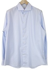 SUITSUPPLY Men's Formal Shirt 43/17 Extra Slim Fit Blue Cotton Stripe Cutaway 