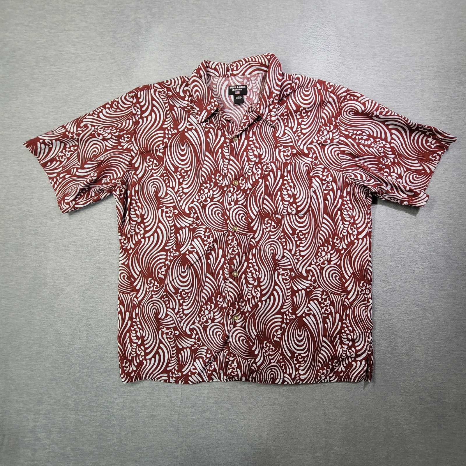 Ralph Lauren Shirt Mens Medium Red Camp Hawaiian Floral Button Up Chest Pocket
