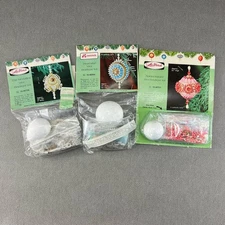 3 Vintage MCM LeeWards Mini Boutique Sequin Bead Christmas Ornament Kits NOS