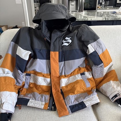 Section Division Hooded Snowboarding Jacket Coat Gray Orange Navy White Men s S