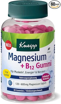 Kneipp Magnesium + B12 Gummies– 60 Stück – Vegan - Himbeergeschmack