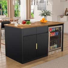 60.7" W Large Kitchen Island with Storage and Fridge Space