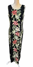 Two Palms Made In Hawaii Hawaiian Hibiscus Floral Print Dress Women s L Black