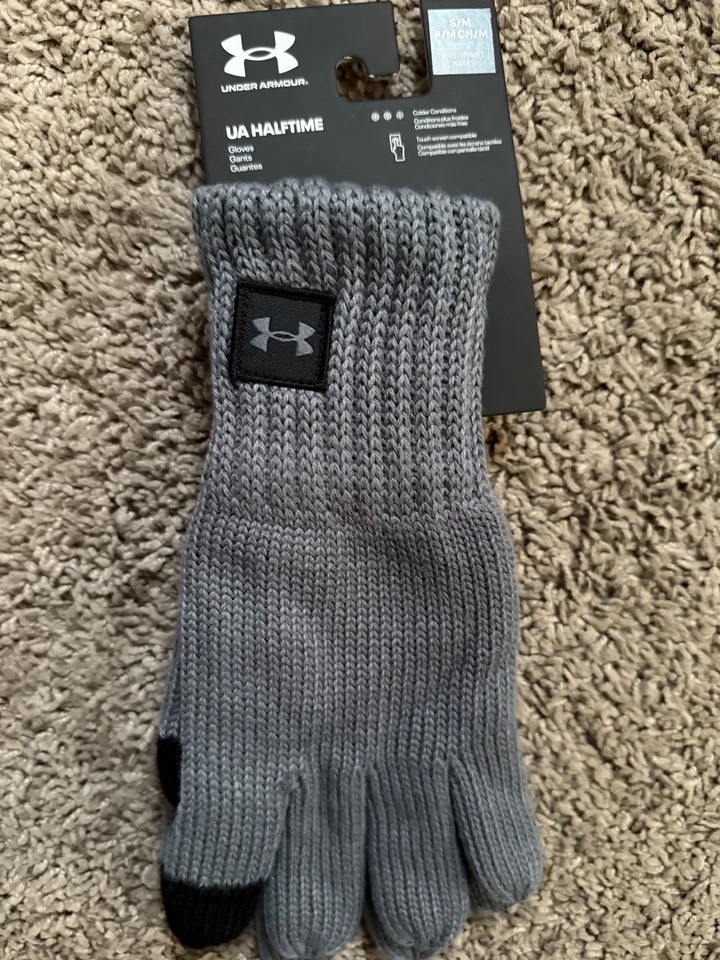 Under Armour Men's Halftime Gloves Touch screen warm Small Mitten Grey Knit - Image 4 of 4