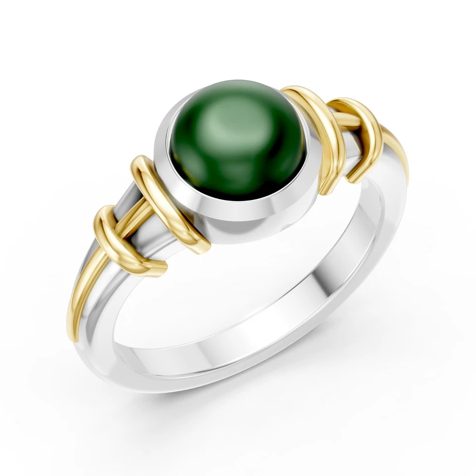 Anel de prata 925 ouro 10K esmeralda ônix turquesa coral presente unissex - Imagem 2 de 4