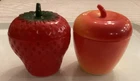 Vintage Hazel Atlas Milk Glass Strawberry & Apple Jam/Jelly Jars Set