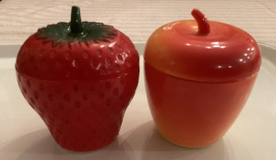 Vintage Hazel Atlas Milk Glass Strawberry & Apple Jam/Jelly Jars Set