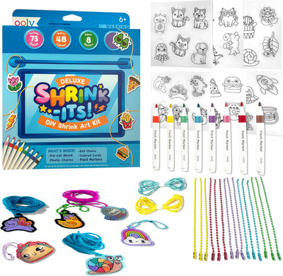 Ooly 74 PC DIY Shrinking Art Kit with 8 Paint Markers, Includes 48 Plastic Pre C
