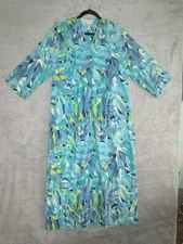 Vintage Shadowline Dress S Blue Green Abstract Rayon 90s Housecoat Caftan