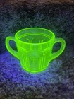 Old Hazel Atlas Green Depression Glass URANIUM GLASS SUGAR OR SPOONER 4 1/4”