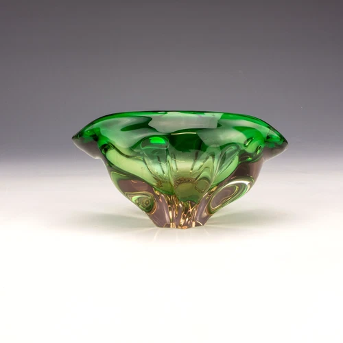 Murano Glass Pink & Green Sommerso Dish - Mid-Century Modern Design