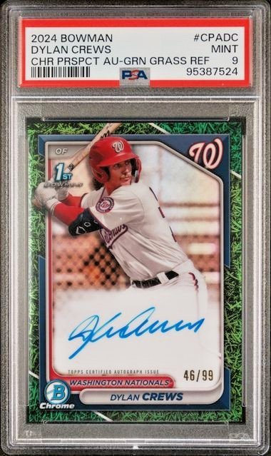 Dylan Crews 2024 Bowman Chrome 1st Bowman Prospect Auto Green Grass #/99