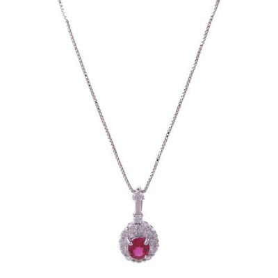 JEWELRY Ruby Diamond Necklace 18K White Gold