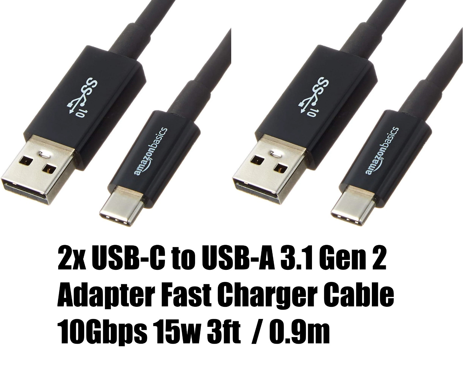 2x Amazon USB-C to USB-A 3.1 Gen 2 Fast Charging Cable 3ft for Mac PC Win 10/11